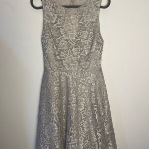 Alice + Olivia Silver A-Line Mini Dress Crew Neck Sleeveless